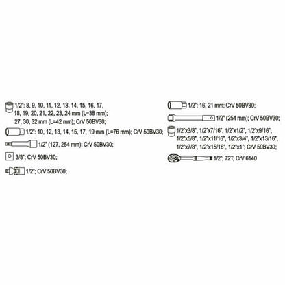YATO Socket Set 1/2" 46 pcs - YT-3877