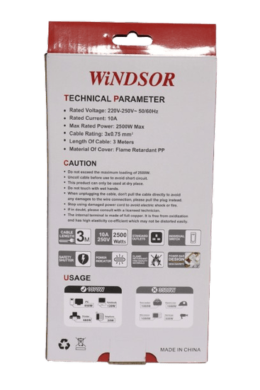 Windsor BS Extension Socket 3 Way 3 Meters