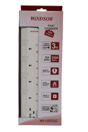 Windsor BS Extension Socket 4 Way 3 meters with USB and Type-C