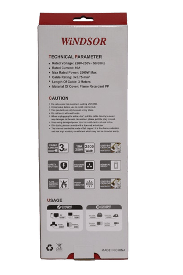 Windsor BS Extension Socket 5 Ways 3 Meters