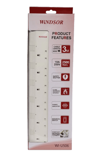 Windsor BS Extension Socket 6 Way 3 Meters