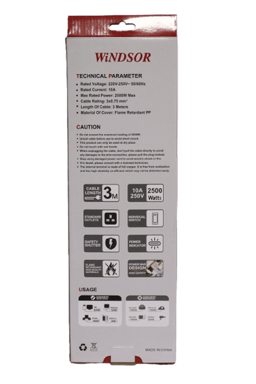 Windsor BS Extension Socket 6 Way 3 Meters